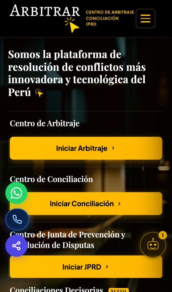 Primera pantalla de arbitrar.pe en móvil