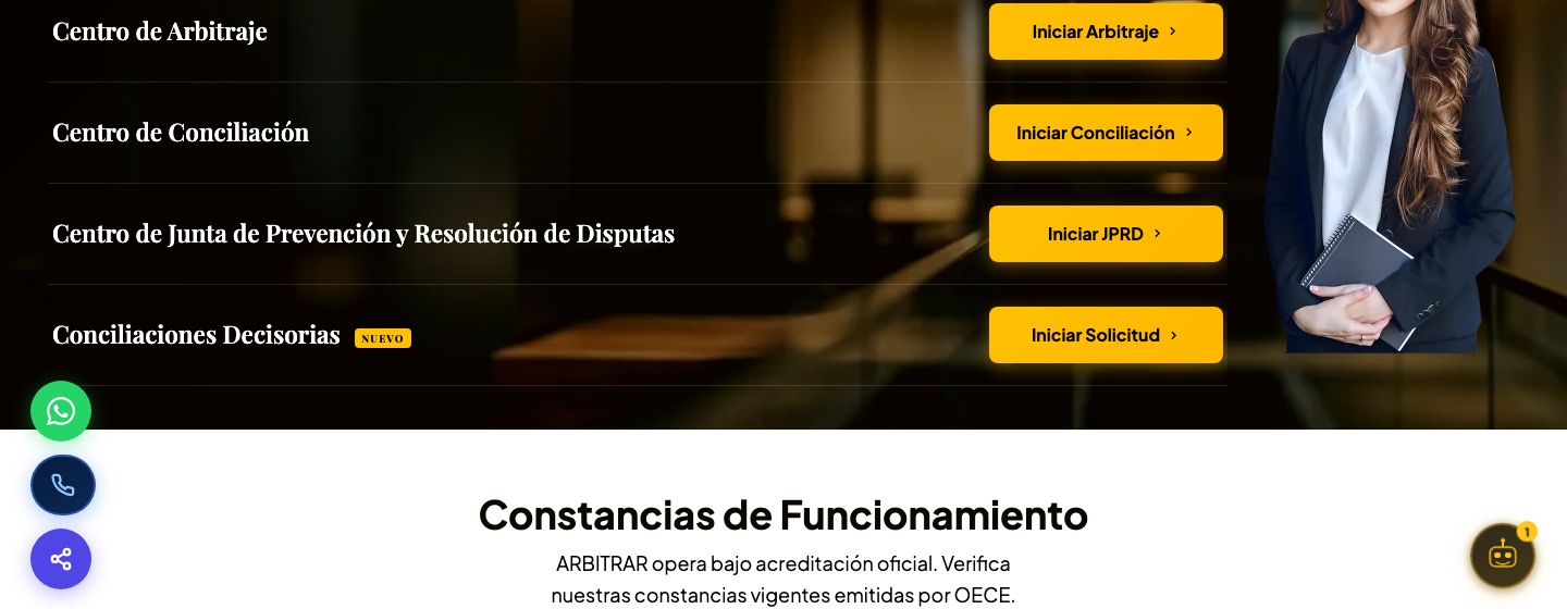Los cuatro botones actuales: Iniciar Arbitraje, Iniciar Conciliación, Iniciar JPRD e Iniciar Solicitud