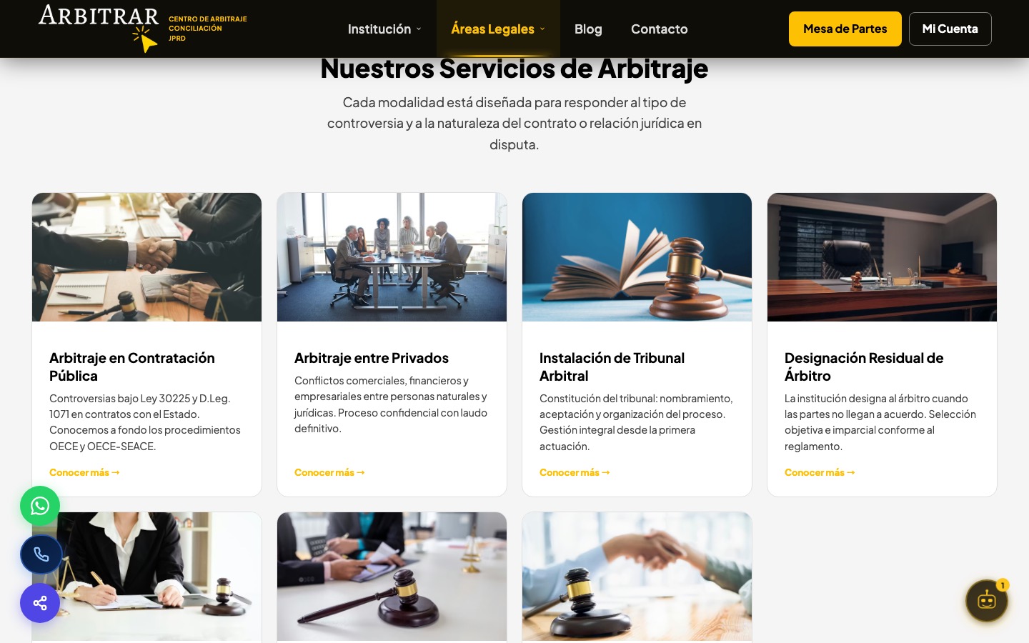 Modalidades actuales del centro de arbitraje, en tarjetas con foto de stock