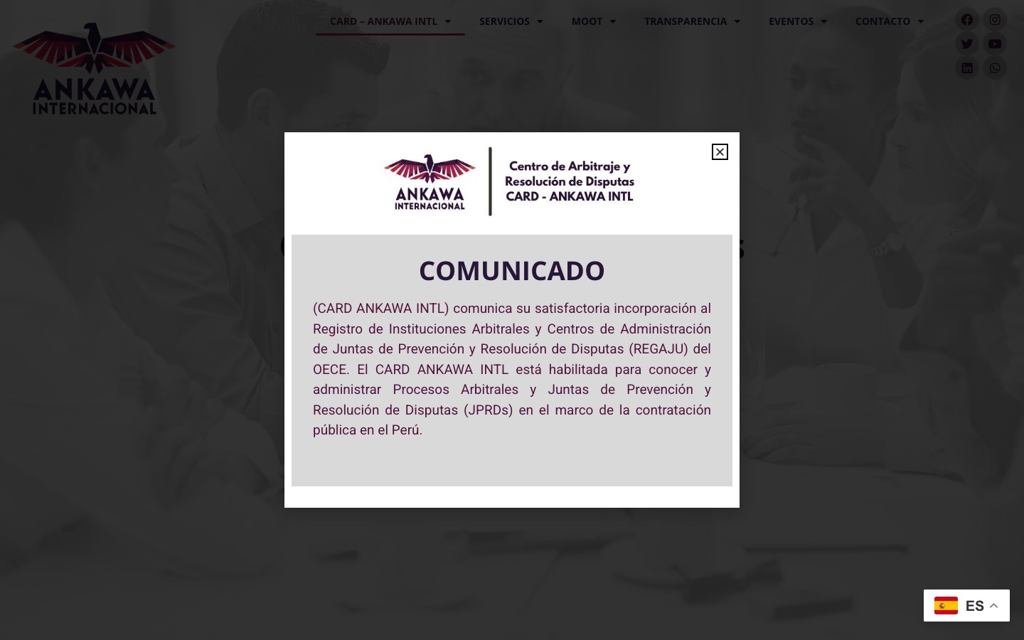 Portada de CARD ANKAWA: un modal de comunicado sobre el carrusel con el nombre del centro