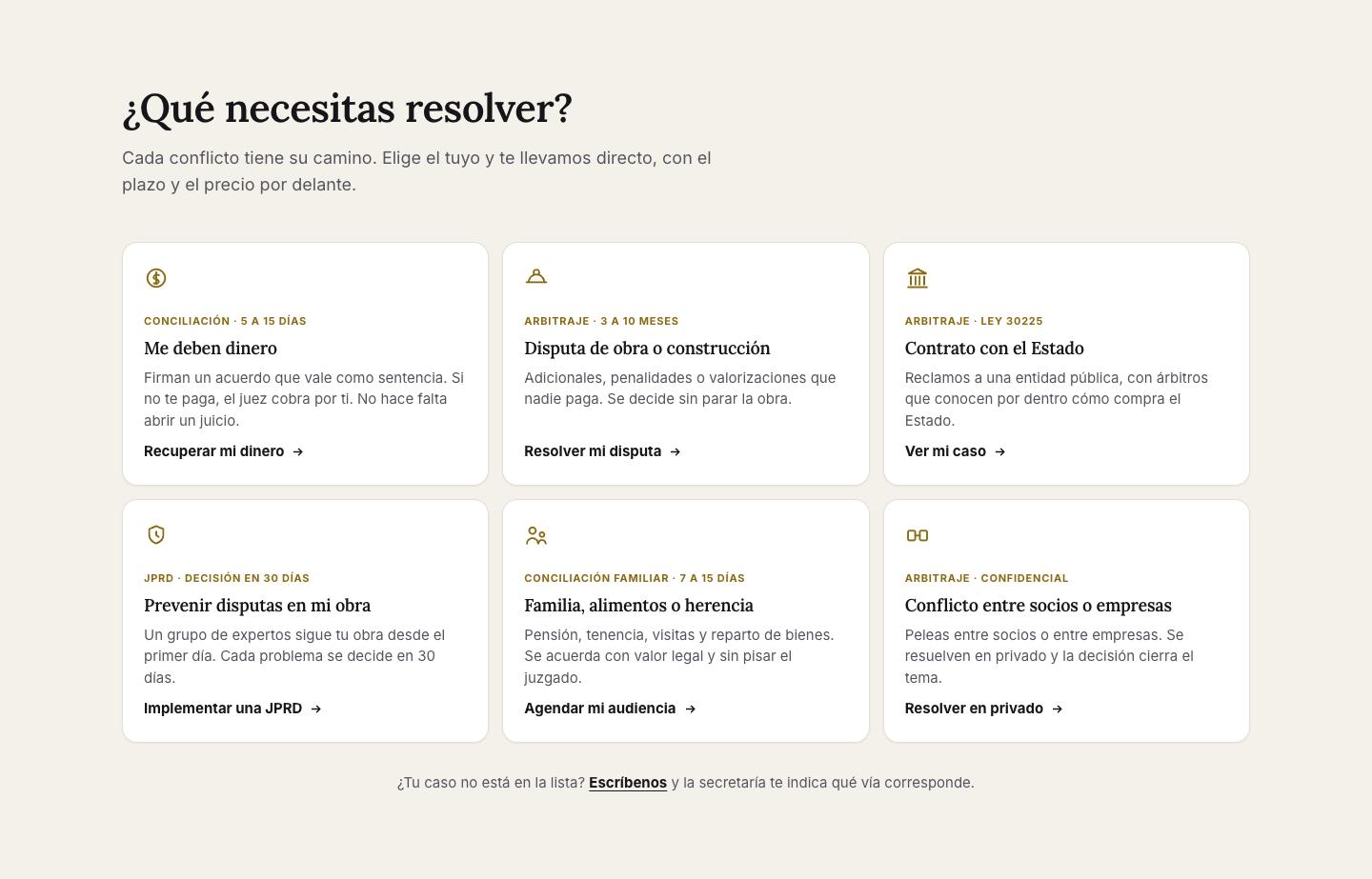 Router de seis conflictos con su mecanismo y plazo